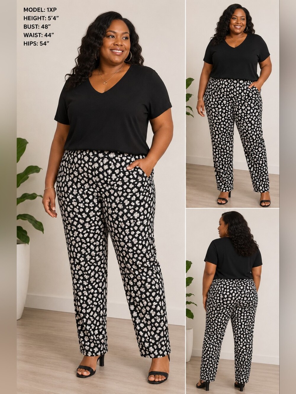 IMAN 1XP Black White Animal Print Pull-On Pants Petite Stretch